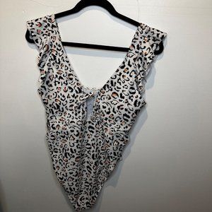 White Animal Print Ruffle Maternity One-Piece Swimsuit